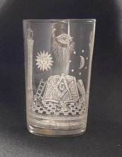 Antique c1850 Tumbler Enamel Masonic Iconography Symbols Toasting Shot Glass