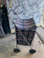 Shopping Trolley 4 Wheels Metal Frame Red Blue Tartan Bag