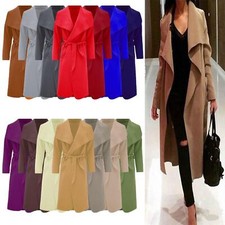 Women's Long Duster Jacket French Belted Trench Waterfall Coat Ladies Italian