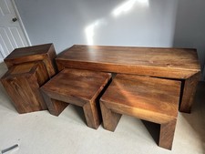 Solid Wood Nest of 3 Coffee Tables + 2 Side Tables – Sheesham Style .