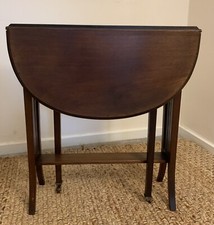 Antique Mahogany Small Sutherland Drop Leaf Side Table With Castors c1910