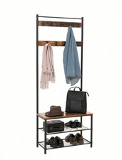 Steel Coat Rack with Shoe Storage Square Bench Clothes Hat Stand Hanger 9 Hooks