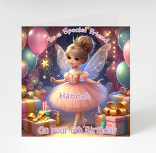 Personalised Girls Ballerina Fairy Birthday card, Birthday card 5th 6th 7th 8th