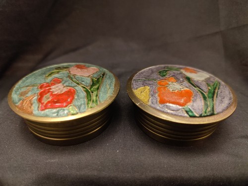 Pair brass enamel trinket - enamel,