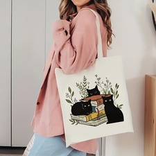 Cat and Books Tote Bag Large