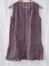 Vintage Long Crochet Gilet Hippy Sleeveless Vest Gilet Purple M/L Handmade