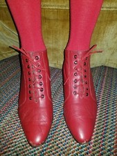 1980's ANNE WELLS Womens Vintage Boots Granny Go-Go Red Leather sz 8 8.5