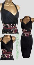 KAREN MILLEN UK 12 VINTAGE BLACK HALTER NECK TUXEDO EMBROIDERED ORIENTAL DRESS