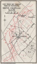 WW1 WESTERN FRONT. 1st trench map from aerial photos. Neuve Chapelle 1915 1928