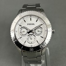 Fossil Women’s Watch ES-3052 Stella Round Silver S.Steel Ladies New Battery