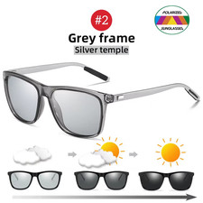 Color Change Grey Frame Photochromic Polarized Sunglasses Men Square Classic Cha