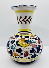 Vintage Italian Deruta Dipinto a Mano Hand Painted Vase Bird And Flowers Design