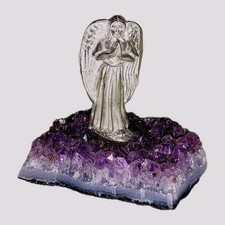 Pewter Angel on Amethyst Stone Base Vintage Ornament Figure RefC 
