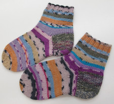 Hand Knitted Superwash Wool Blend Socks Kids Ankle Multicoloured Size10-13 years