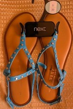 BNWT Next Ladies Turquoise Blue Leather Sandals UK Size 6 - Holiday - Summer 