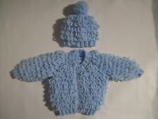 NEWBORN PALE BLUE LOOPY CARDIGAN AND HAT