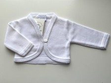 BABY GIRLS BOLERO PINK WHITE KNITTED LONG SLEEVE CARDIGAN CHRISTENING WEDDING