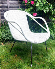 Garden Chair - Mid Century Vintage Modernist, Painted Wicker