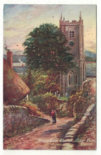 Tucks Artist Drawn "Views on The Dart" Postcard of Dittisham Church Devon