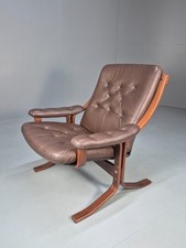 Vintage Danish Leather Lounge Chair Bentwood Frame Buttons 1970s MCM EB9916 MBEN