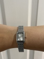 Vintage Style Silver Rectangular Watch With White Face