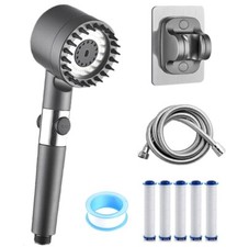 4-Mode High Pressure Filter Shower Heads Set w/ 1.5m Hose, 5×Filter & Raw Tape