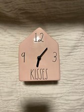 Rae Dunn KISSES Pink Ceramic CLOCK Farmhouse Birdhouse Style by Magneta