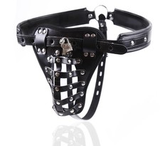Leather Male Men Lockdown Chastity Belt Restraint Dungeon Knickers Penis Cage