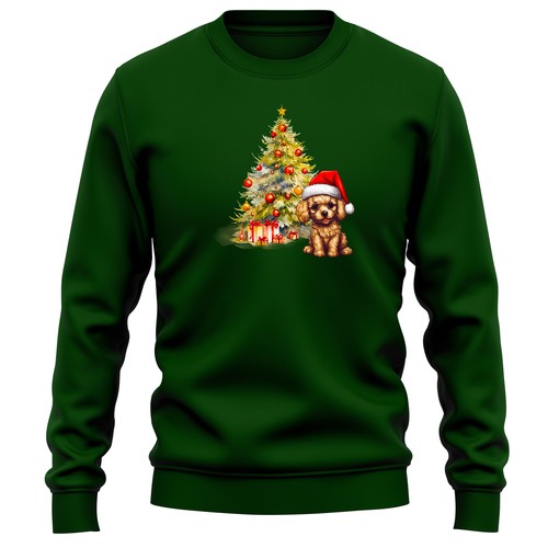 Apricot poodle christmas - poodle, tree