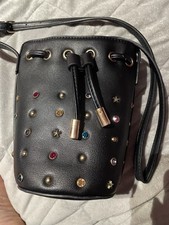 Debenhams Black leather jewelled bucket shoulder strap bag Christmas Stocking