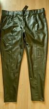 MARKS & SPENCER  Dark Green Faux Leather High Rise Stretch Trousers BNWT 24 Long