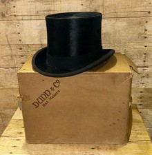 Vintage Black Fur Felt Top Hat Size 6 7/8 / 56cm By Dunn & Co & Original Box