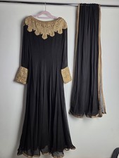 *Defect* RDC Black Indian Dress Anarkali Gown Asian Party Wedding Size uk 10 