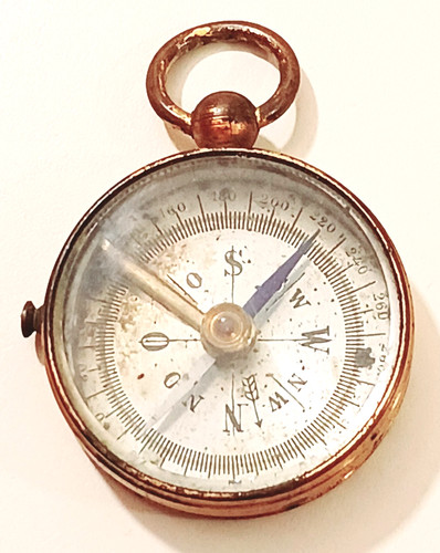 Antique brass pocket compass - antique,
