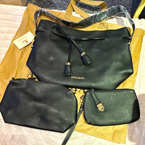 Anna grace black faux leather - faux,