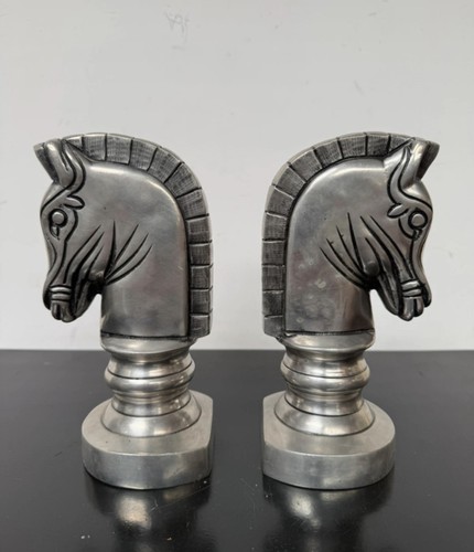 Pair antique pewter horse - pair,