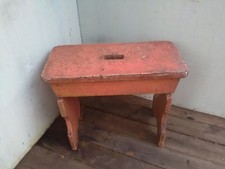 Vintage Shabby Painted Pine Bench, Stool, Primitive
