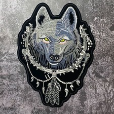 Wolf Motorcycle Embroidered Applique Iron on / Sew on Large Patch Biker Vest