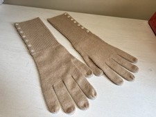 New & Unworn LAND’S END Camel 100% CASHMERE Long Gloves S/M RIBBED CUFFS 13.5”