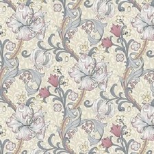 WILLIAM MORRIS GOLDEN LILY DOVE/PLUM BY CLARKE & CLARKE 100% COTTON FABRIC