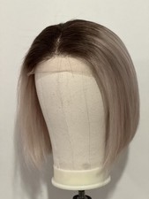 100% Human Hair glueless Silky Straight short bob Lace Front Wig ash blonde 