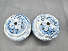 ANTIQUE BLUE WHITE POTPOURRI JARS PAIR TRANSFERWARE VICTORIAN VASES