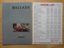 HONDA BALLADE orig 1989 UK Mkt Sales Brochure + Price List
