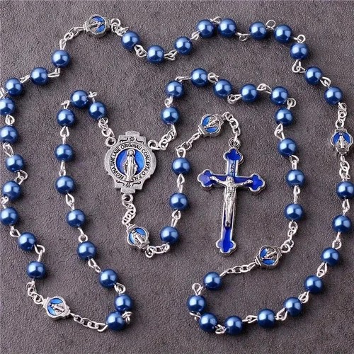 New centre rosary beads blue - new,