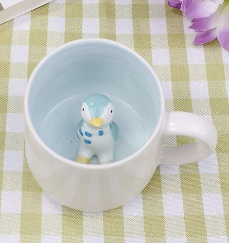 Penguin mug hand painted 3d - hand,