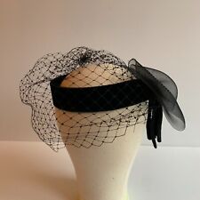 Vintage 80s black velvet Fascinator S M Wedding Rockabilly Gothic Races bow net