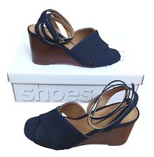 TOPSHOP Ladies Whirl Denim Ankle Fastening Strappy Wedge Shoes UK 6 MRRP £49