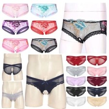 UK Men Sissy Panties Flower Lingerie Lace Mesh Crotchless Briefs Sexy Underwear