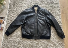 Vintage black men's genuine leather bomber flying jacket XL
