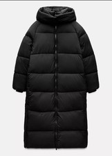 ZARA Coat Puffer Water and Wind Protection Hooded Long Anorak Coat Black size S 
